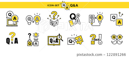用於問答、問題與解答、疑慮與認知等的圖示/插圖/圖片素材集。 用於問答、問題與解答、疑慮與認知等的圖示/插圖/圖片素材集。 122891266