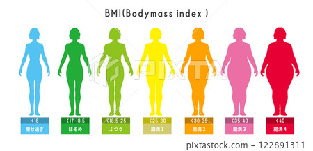 女性體型與BMI分類的比較圖集全身輪廓圖 122891311