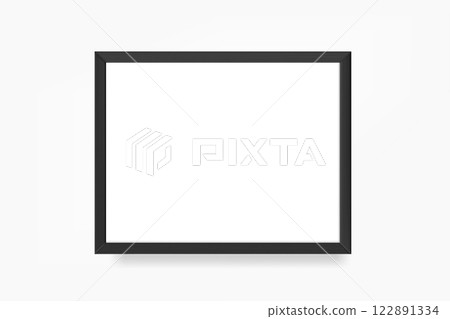 Black wood portrait frame on white wall. 3d vector mockup Black wood portrait frame on white wall. 3d vector mockup 122891334