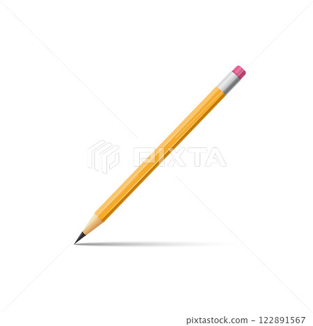 Realistic Yellow Wooden Pencil with Eraser Mockup. Vector 122891567