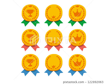 Simple and pop illustration set of gold medals and ribbons 122892063