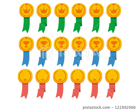 A simple and pop illustration set of a gold medal and a vertical ribbon 122892066