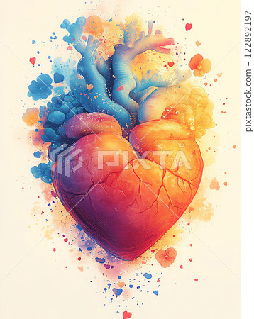 Bright and colorful World Organ Donation Day template, heart and medical elements, social media design 122892197