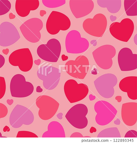 Simple seamless pattern with red and pink hearts. Vector graphics. 122893345