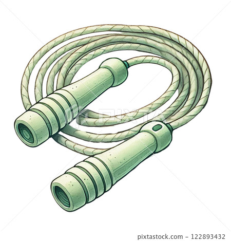 A pair of jump ropes coiled for fitness and exercise activities. Watercolor clipart cartoon A pair of jump ropes coiled for fitness and exercise activities. Watercolor clipart cartoon 122893432