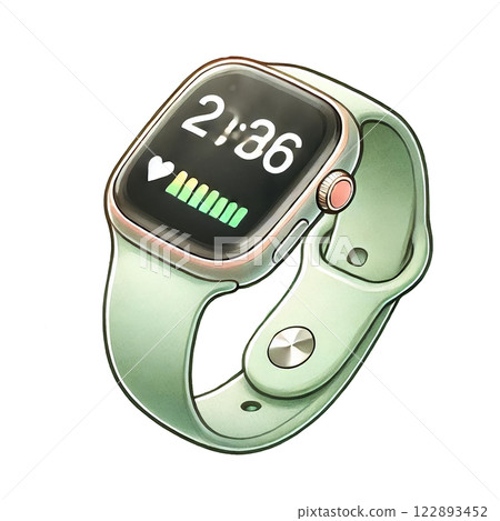 Stylish smartwatch with fitness features and heart rate monitor. Watercolor clipart cartoon 122893452