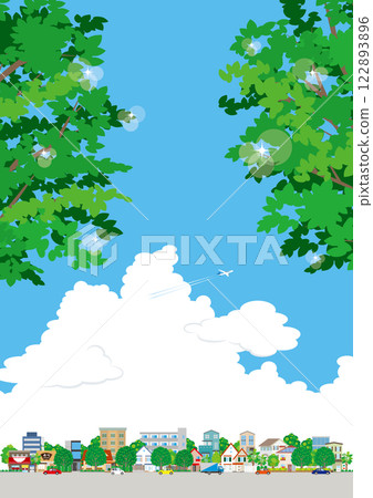 Fresh green cityscape illustration. 122893896