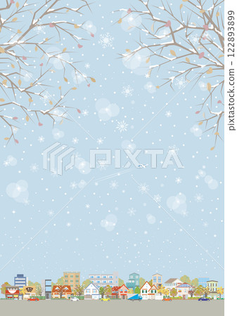 白雪皚皚的城市景觀的插圖。 122893899