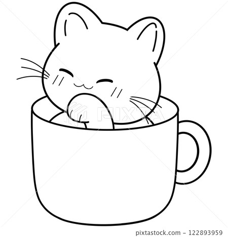 cat with cup of coffee cat with cup of coffee 122893959