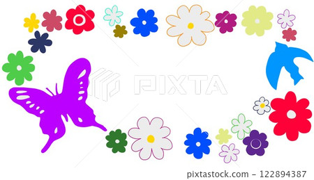 Colorful frame illustration set of butterflies, flowers and birds Colorful frame illustration set of butterflies, flowers and birds 122894387