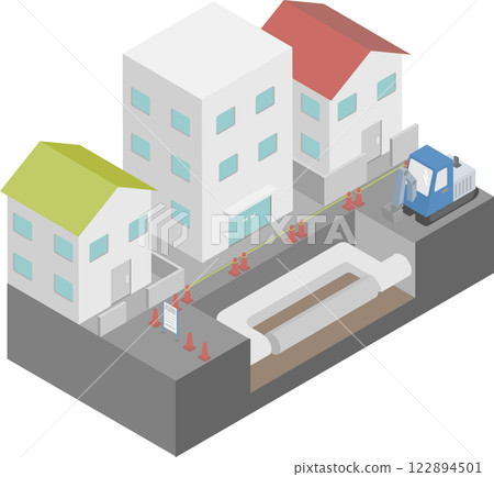 圖片材料為正在進行的居住區換水工程等距視圖 122894501