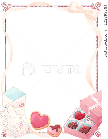 White ribbon and candy frame 122895384