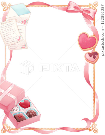粉紅絲帶和糖果框 122895387