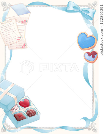 淺藍色絲帶和糖果框 122895391