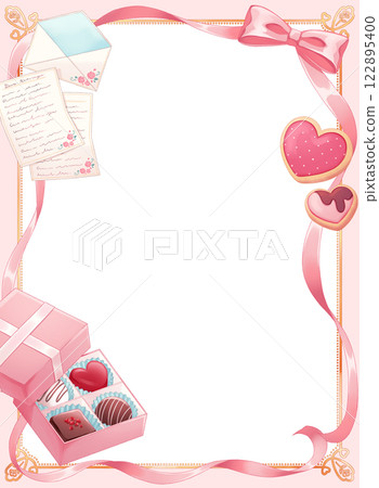Pink ribbon and candy frame 122895400