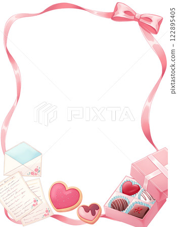 粉紅絲帶和糖果框 122895405