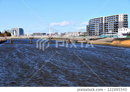 Sanwa Bridge / Upstream from Shin-Nakagawa River / Looking toward Hosoda Bridge (Katsushika Ward, Tokyo) [2025.1] 122895543