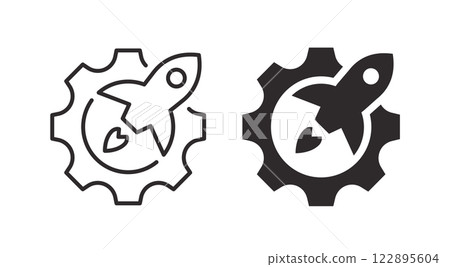 Project launch icon. Vector illustration. Symbols of startup and innovation. Project launch icon. Vector illustration. Symbols of startup and innovation. 122895604