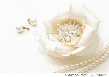 白色背景中的花胸花和珍珠配件 122896004