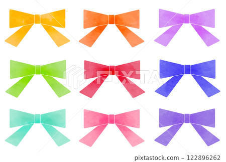 Colorful ribbon illustration material set watercolor Colorful ribbon illustration material set watercolor 122896262
