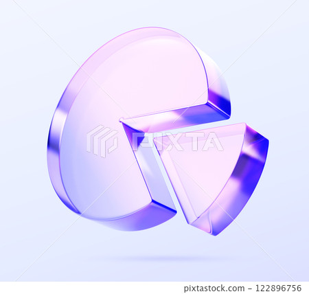3d glass holographic transparent pie chart icon. Circle diagram, infographic render element for budget analysis, allocation of resources or market share. Business presentation data. 3D illustration 122896756
