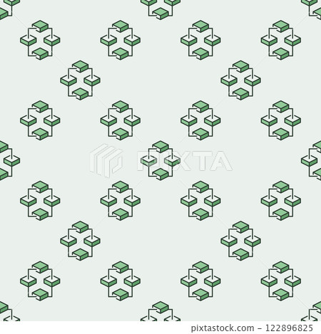 Blockchain vector blue seamless pattern. Block chain network with 4 Blocks background 122896825
