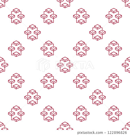 Blockchain vector thin line seamless pattern. Four Blocks linear background 122896826