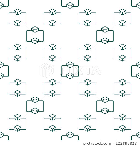 Blockchain Technology linear vector seamless pattern. Two connected blocks background 122896828