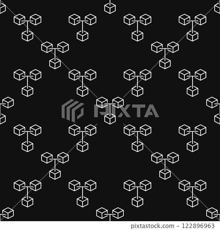Blockchain outline vector seamless pattern. 3 Connected Blocks - Block-chain background Blockchain outline vector seamless pattern. 3 Connected Blocks - Block-chain background 122896963