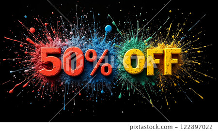 Creative discount announcement showcasing vibrant colors and bold text indicating a significant sale event for shoppers 122897022