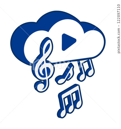 3D musical notes rain down from cloud service. Downloading and listening of music on internet streaming database. Vector sticker advertising design element isolated on white background 3D musical notes rain down from cloud service. Downloading and listening of music on internet streaming database. Vector sticker advertising design element isolated on white background 122897110