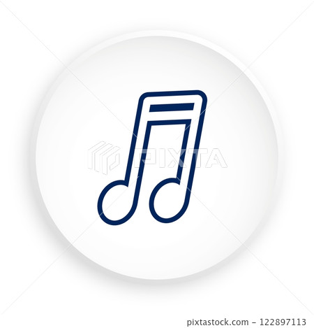 Music note. Musical double note symbol of symphony writing icon in neomorphism style for mobile app. Button for mobile application or web. Vector on white background 122897113