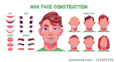 Man face construction parts with facial elements 122897149