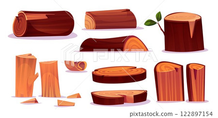Wood logs, branches and tree trunks set on white Wood logs, branches and tree trunks set on white 122897154