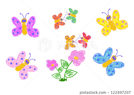 Colorful Hand-Drawn Butterflies and Flowers Colorful Hand-Drawn Butterflies and Flowers 122897207