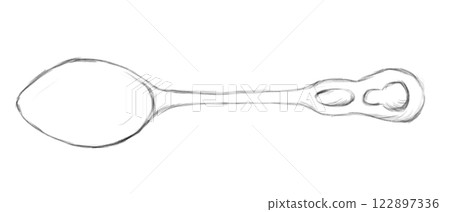 Black and White Illustration with Ornate Spoon, Sketch Clip Art for Print, Fabric, Web and Textile 122897336