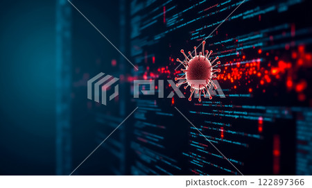 Digital representation of a virus interacting with computer code in a futuristic environment Digital representation of a virus interacting with computer code in a futuristic environment 122897366