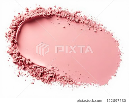 Natural pink crem and powder mixture on a white surface for beauty product design and application 122897380