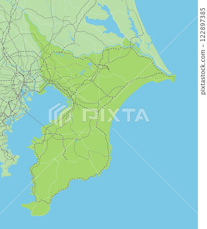 A simple green road map of Chiba prefecture in Japan and neighboring prefectures 122897385