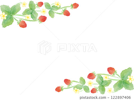 草莓和花的水彩畫框 122897406