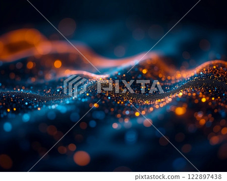 Waves of light create a mesmerizing pattern in blue and orange tones at night Waves of light create a mesmerizing pattern in blue and orange tones at night 122897438