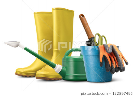 Gardening tools on a white background 122897495