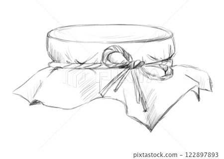 Black and White Illustration of Jar Lid with String, Sketch Clip Art for Print, Fabric, Web and Textile 122897893