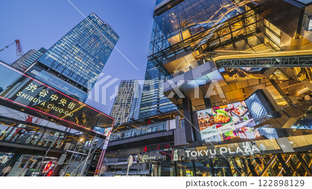 Urban night view of Shibuya Chuo-gai, redevelopment of the south exit of Shibuya Station [Shibuya Ward, Tokyo] 122898129
