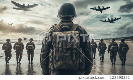 Cinematic of World War II soldiers. Military operation and War Concept. Generative Ai. 122898221