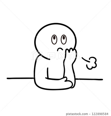 Stick figure leaning on elbows and sighing while thinking 122898584