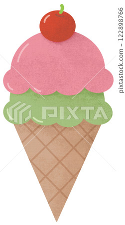 Hand drawn cute double scoops ice cream cone  122898766