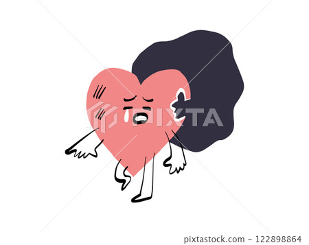 Full-body illustration of a cute heart-shaped character suffering from negative memories Full-body illustration of a cute heart-shaped character suffering from negative memories 122898864