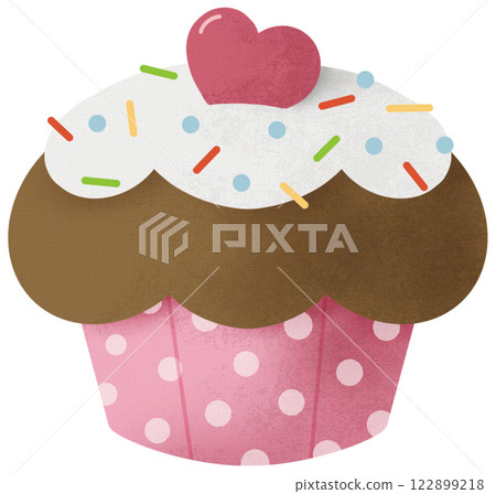 hand drawn chocolate cupcake with strawberry heart topping 122899218