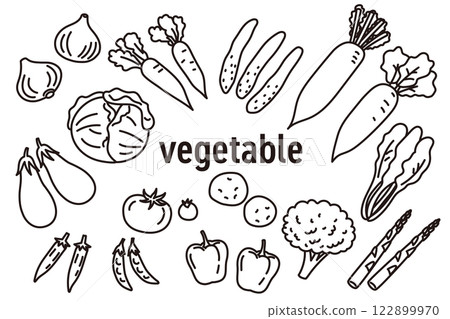 Simple monochrome illustrations of various vegetables Simple monochrome illustrations of various vegetables 122899970